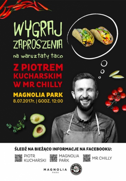 Warsztaty kulinarne z Piotrem Kucharskim. Wygraj zaproszenie Styl życia, LIFESTYLE - Już w sobotę w Magnolia Park odbędą się warsztaty kulinarne z Piotrem Kucharskim. Znany kucharz przygotuje taco, czyli jedno z popularniejszych dań kuchni meksykańskiej.