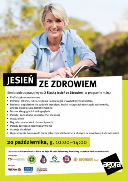 Skorzystaj z bezpłatnych badań i porad zdrowotnych w Agorze Bytom Styl życia, LIFESTYLE - 20 października galeria handlowa Agora Bytom zaprasza na bezpłatne badania profilaktyczne, porady zdrowotne i kosmetyczne, a także promocję zdrowej żywności w ramach 10. edycji ,,Śląskiej Jesieni ze Zdrowiem??. Początek o godz. 10.00. Wstęp wolny.