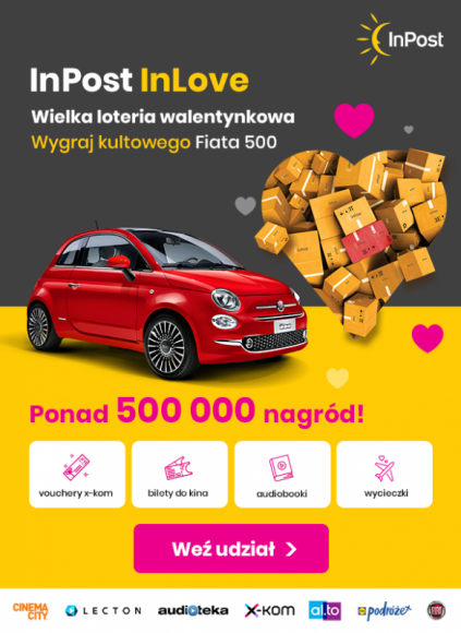 INPOST ? WSPÓŁPRACA Z FIAT, LIDL PODRÓŻE, X-KOM Styl życia, LIFESTYLE - Loteria InPost in Love na Walentynki